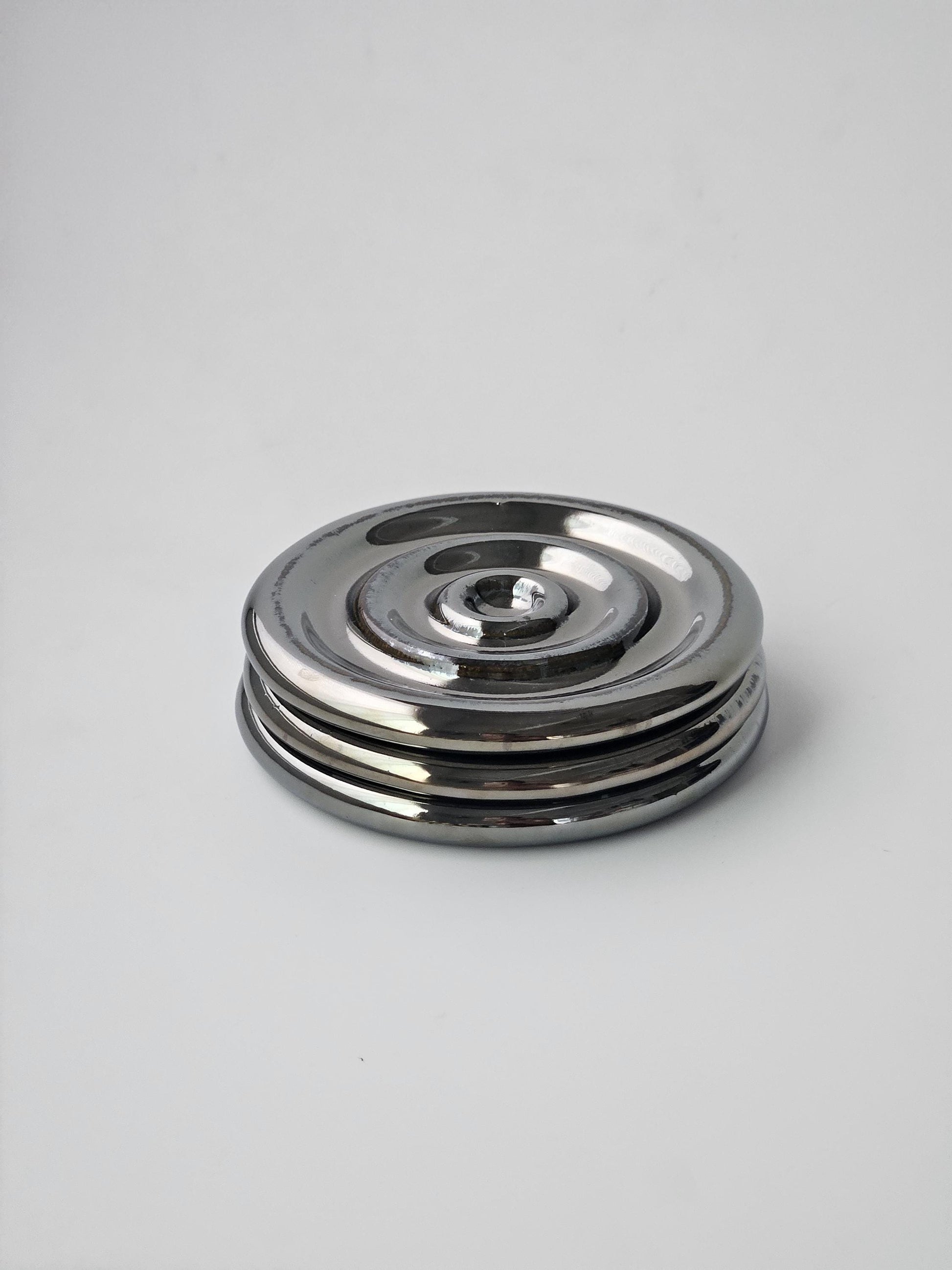 Handmade Ceramic Spiral Coaster: Chrome Cream Jewelry Tray