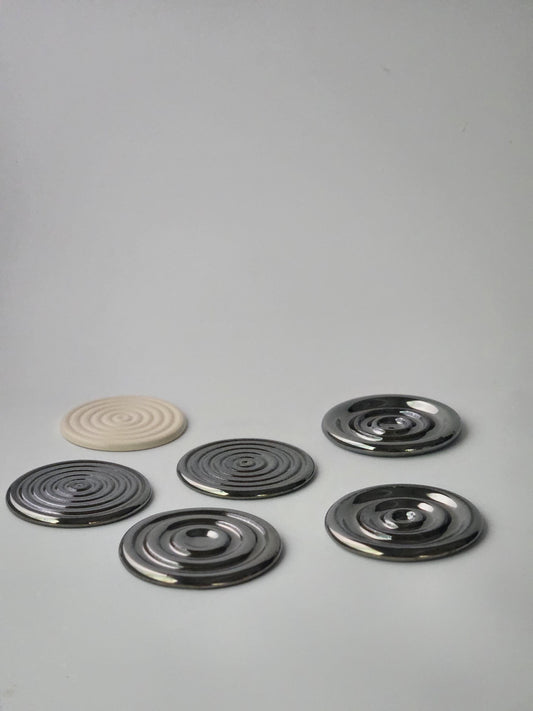 Handmade Ceramic Spiral Coaster: Chrome Cream Jewelry Tray