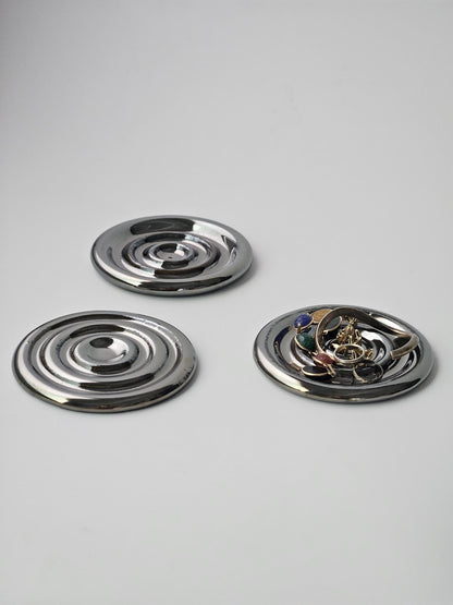 Handmade Ceramic Spiral Coaster: Chrome Cream Jewelry Tray