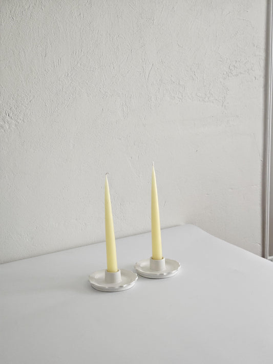Handmade Ceramic Scalloped White Taper Candle Holder Vintage Inspired