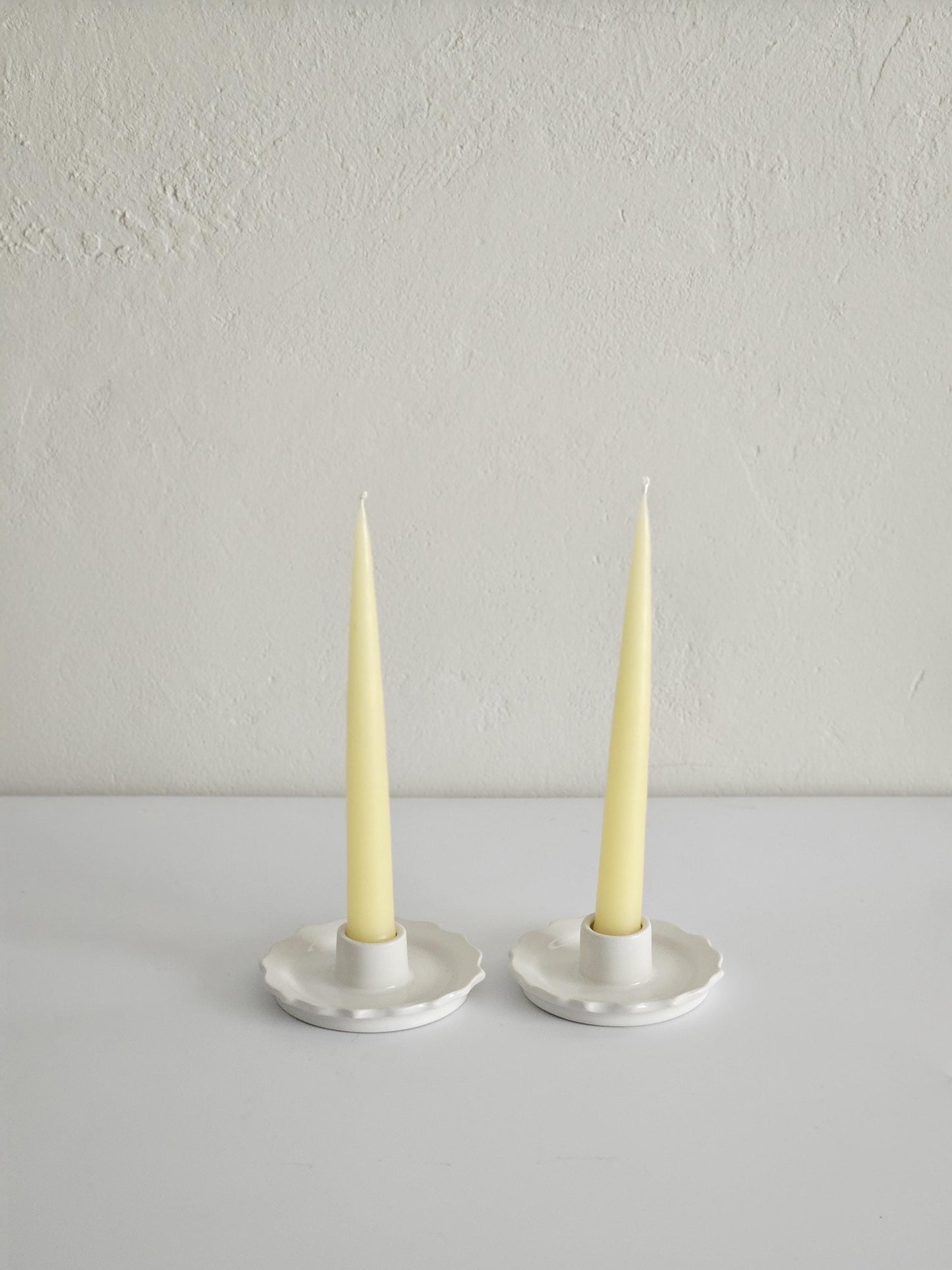 Handmade Ceramic Scalloped White Taper Candle Holder Vintage Inspired