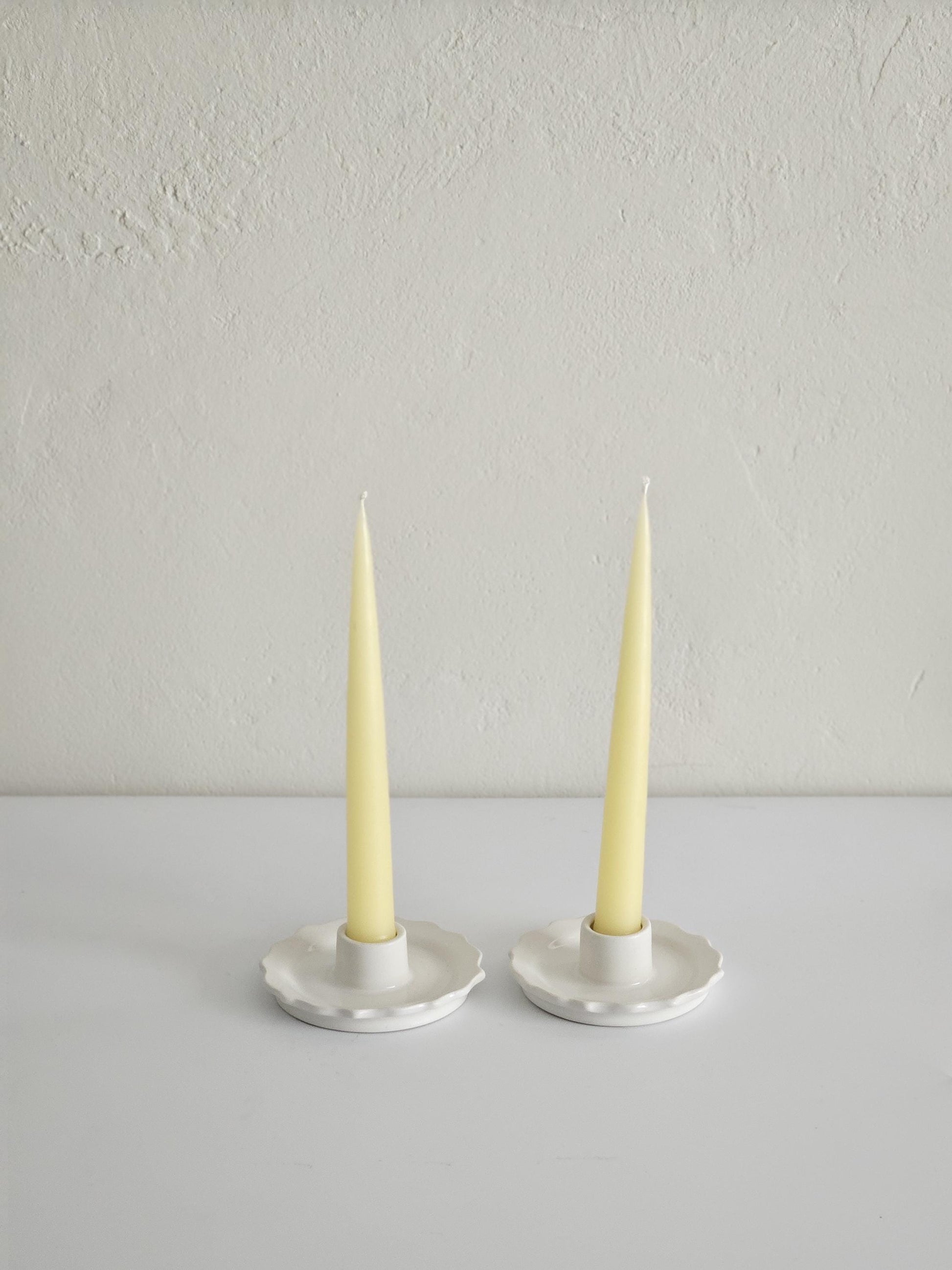 Handmade Ceramic Scalloped White Taper Candle Holder Vintage Inspired