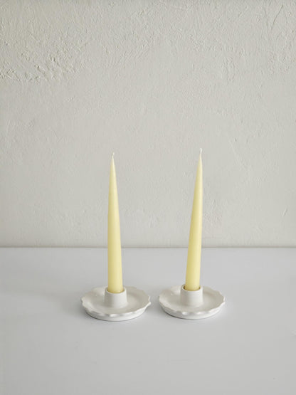 Handmade Ceramic Scalloped White Taper Candle Holder Vintage Inspired