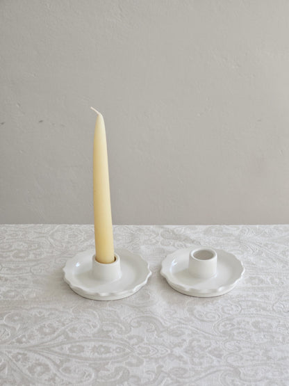 Handmade Ceramic Scalloped White Taper Candle Holder Vintage Inspired