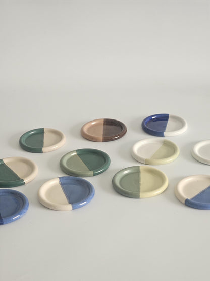 Handmade Color Block Ceramic Coaster: Wheel Thrown Pottery