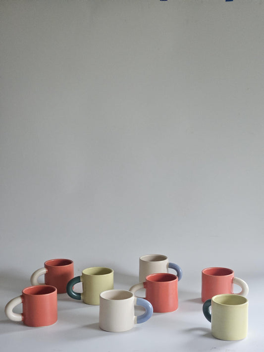 Handmade Two-Tone Ceramic Mug: Chunky Wheel-Thrown Pottery