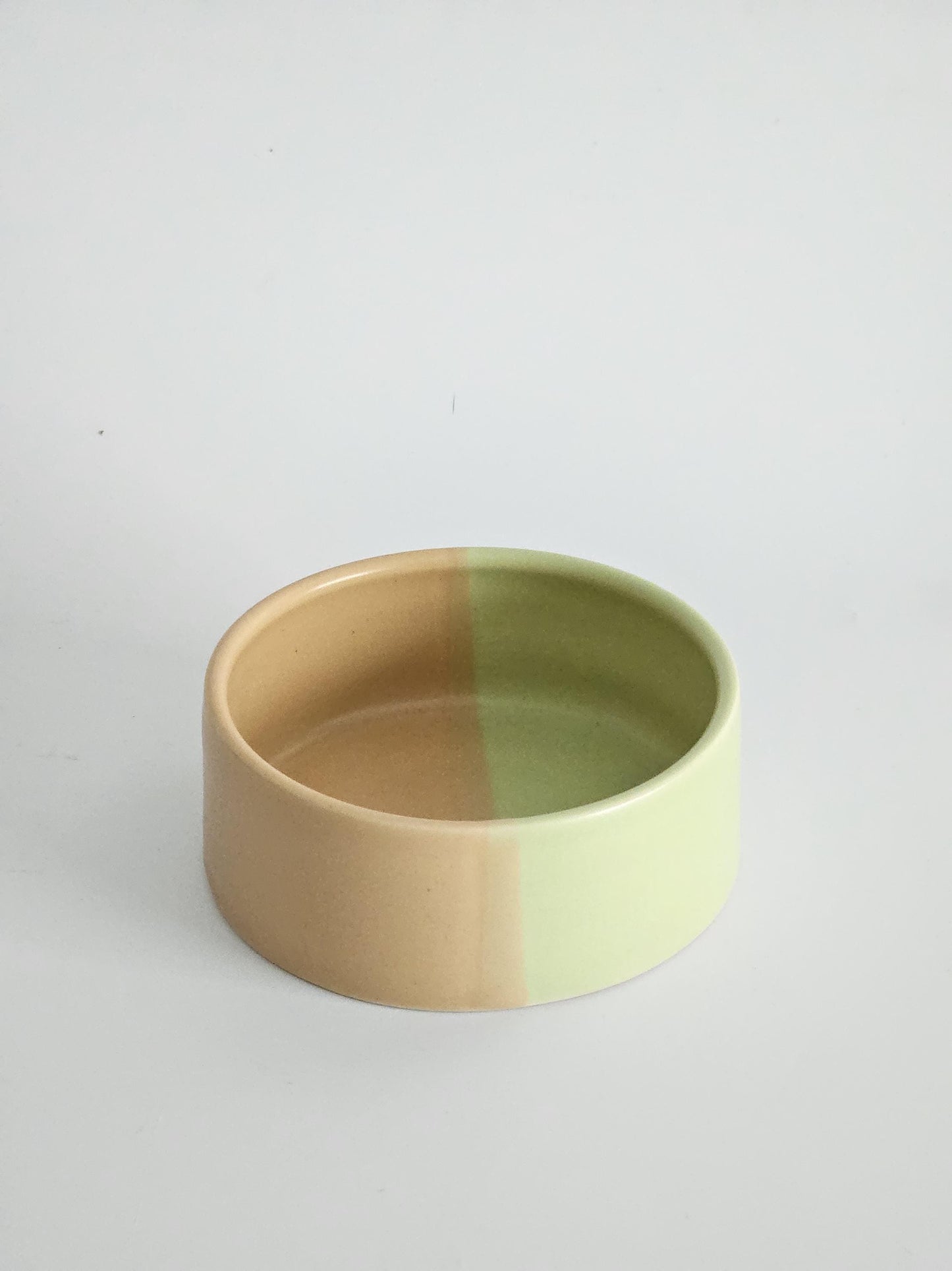 Two-Tone Ceramic Pet Bowl: Handmade Color Block Cat/Dog Dish (Ready to Ship)
