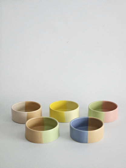 Two-Tone Ceramic Pet Bowl: Handmade Color Block Cat/Dog Dish (Ready to Ship)