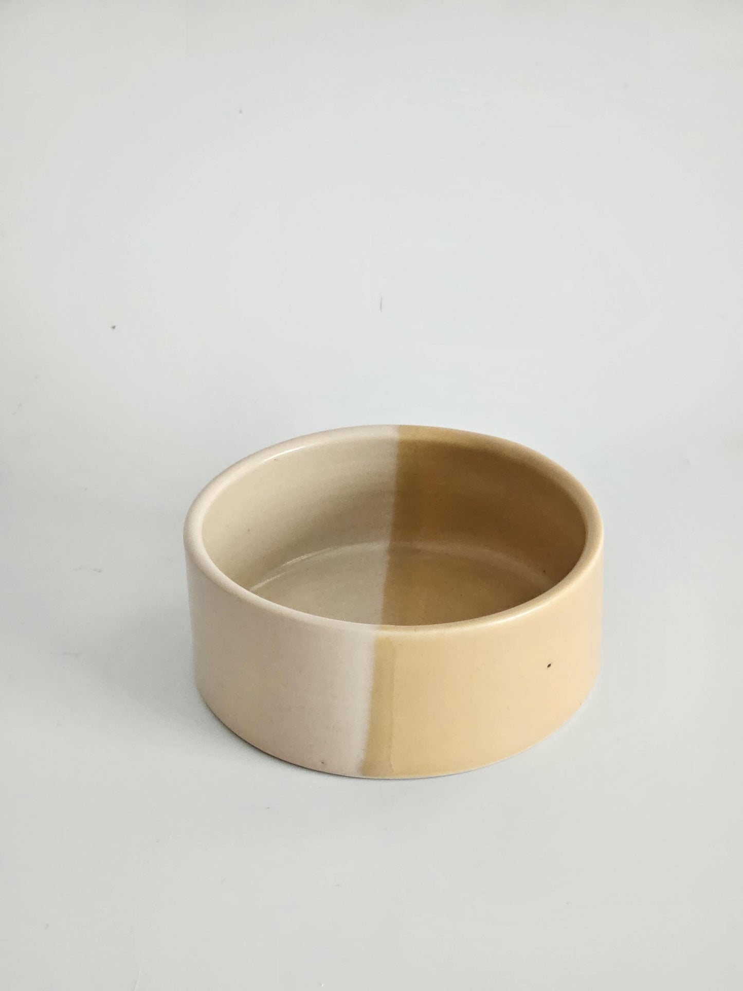 Two-Tone Ceramic Pet Bowl: Handmade Color Block Cat/Dog Dish (Ready to Ship)