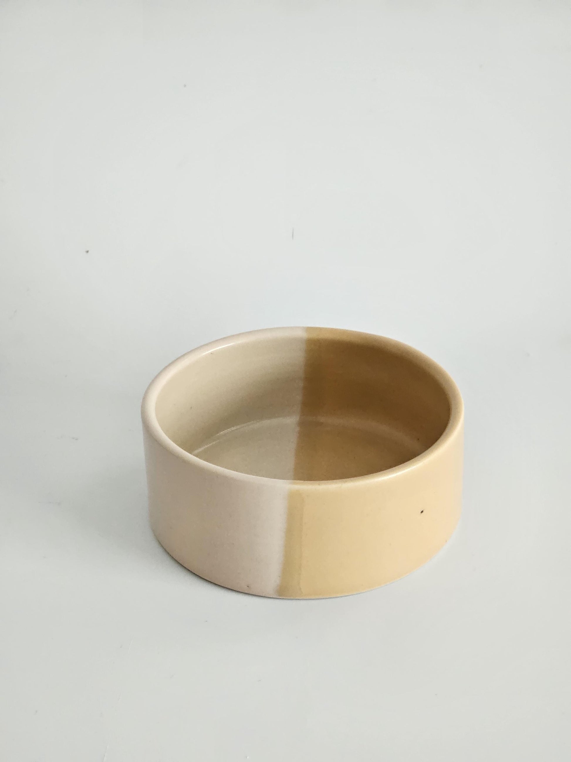 Two-Tone Ceramic Pet Bowl: Handmade Color Block Cat/Dog Dish (Ready to Ship)