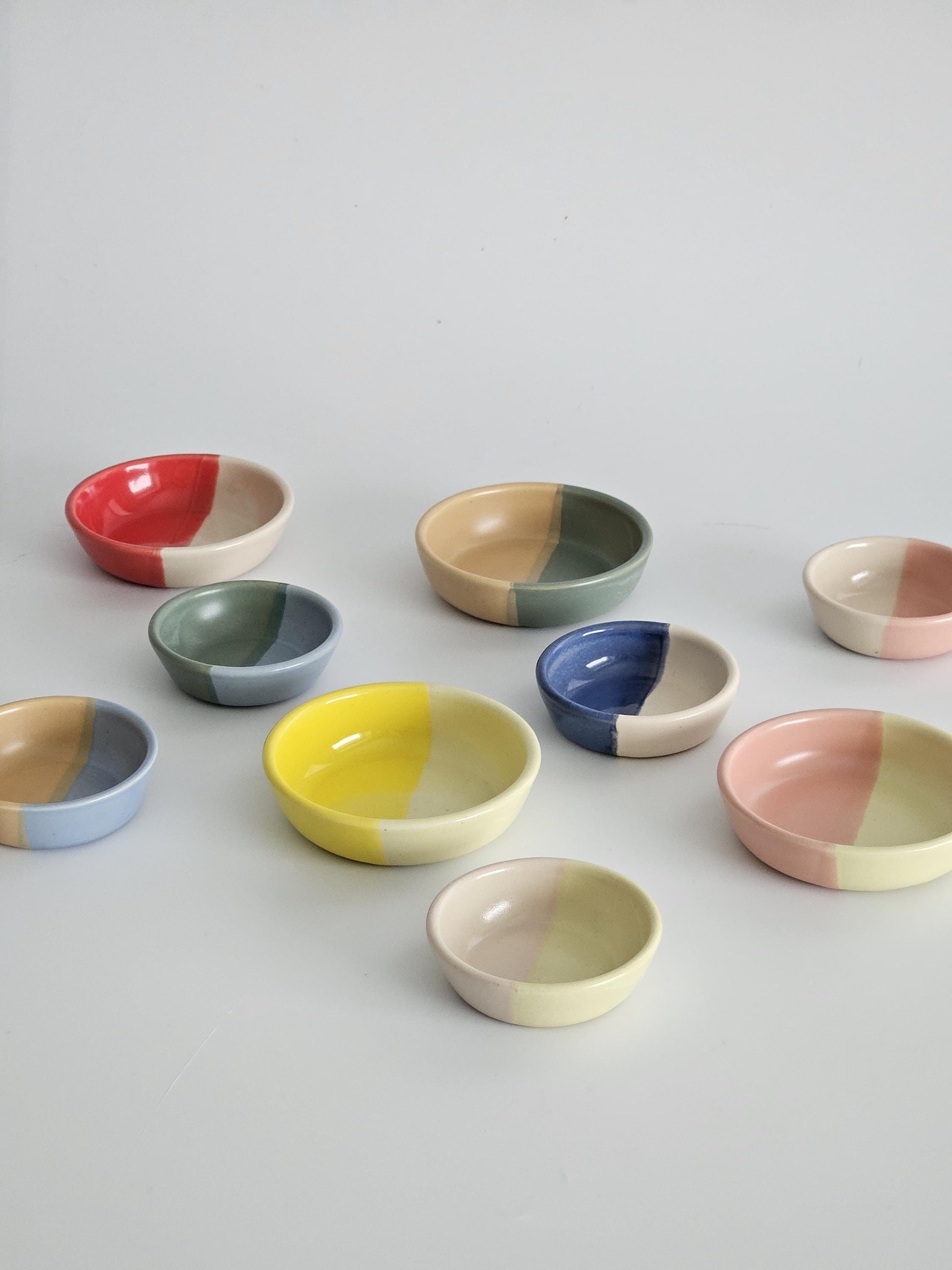 Half & Half Sauce Bowl • Handmade Colorful Ceramic • Wheel Thrown Pottery • Ring Dish