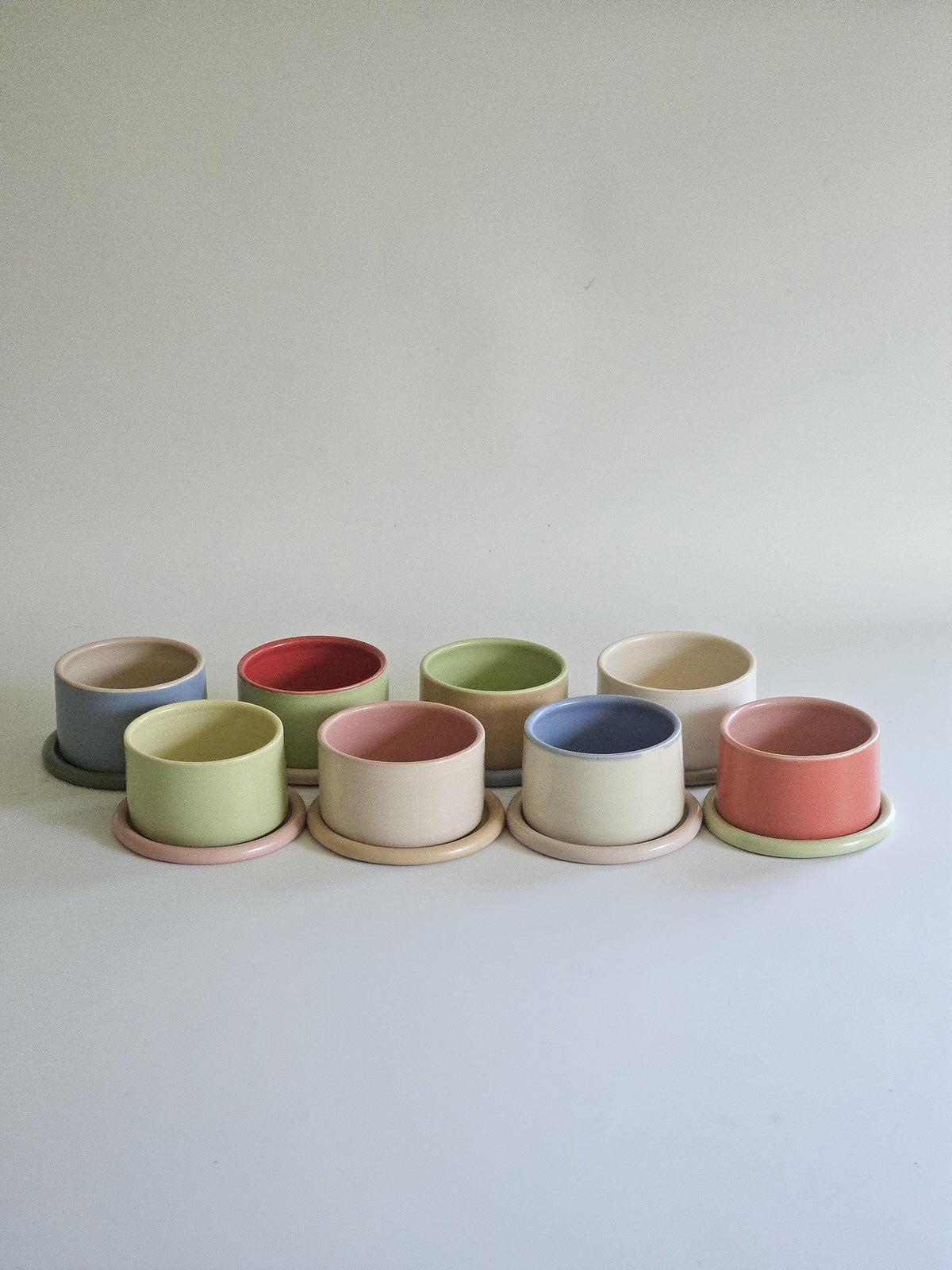 Handmade Color Block Pottery Planter with Tray • Three-Toned Ceramic Drainage Pot