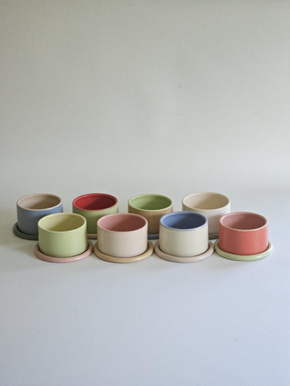 Handmade Color Block Pottery Planter with Tray • Three-Toned Ceramic Drainage Pot
