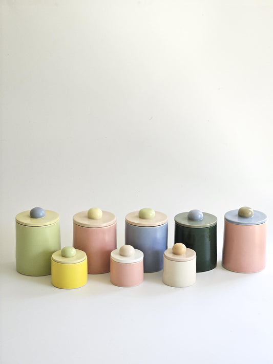 Candy Jar • Colorful Ceramic Wheel Thrown Jar • Handmade Color Block Pottery