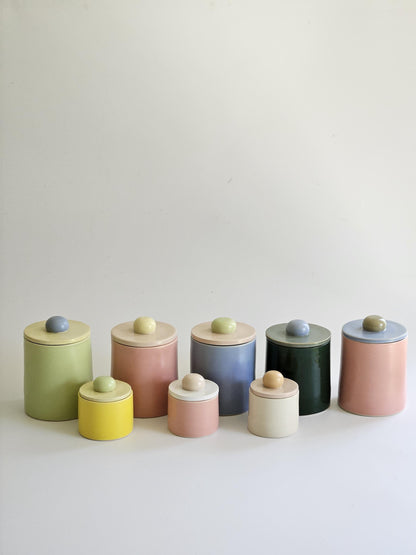 Candy Jar • Colorful Ceramic Wheel Thrown Jar • Handmade Color Block Pottery
