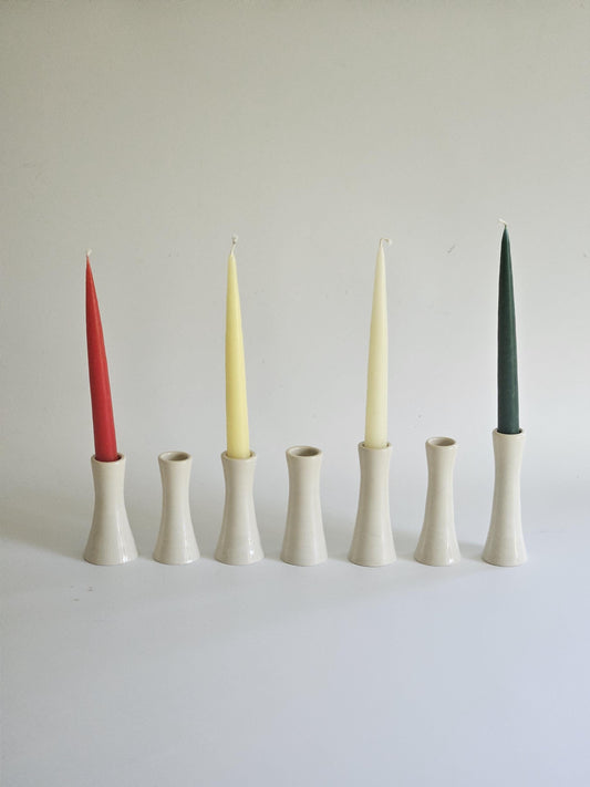 Handmade Wheel Thrown Candlestick • Gloss White Taper Candle Holder