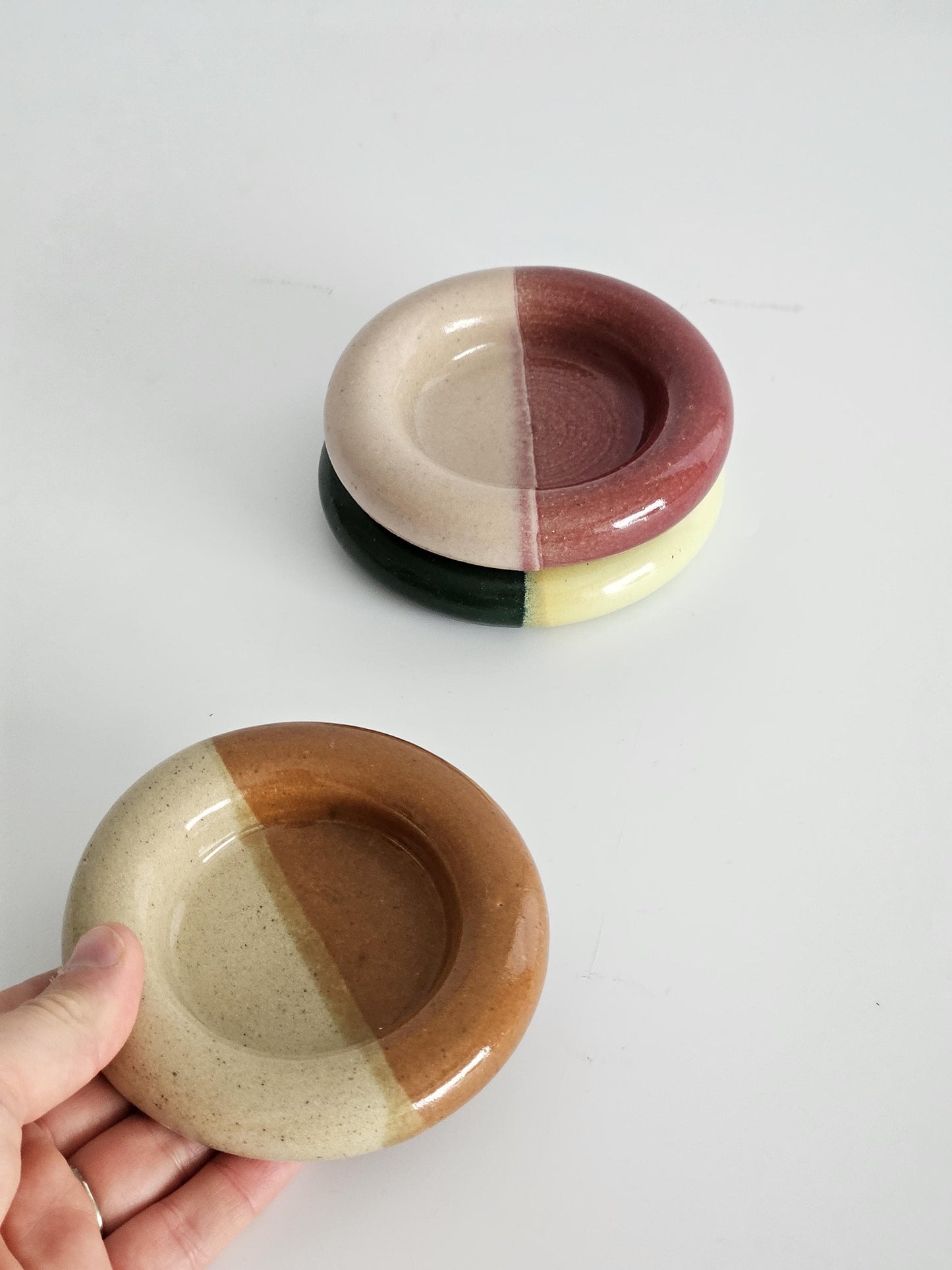 Ceramic Donut Ring Dish • Half & Half Trinket Plate, Speckled Pottery