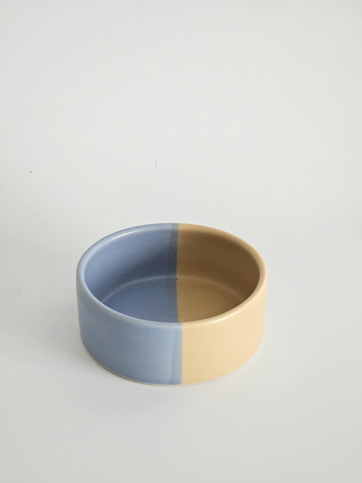Two-Tone Ceramic Pet Bowl: Handmade Color Block Cat/Dog Dish (Ready to Ship)