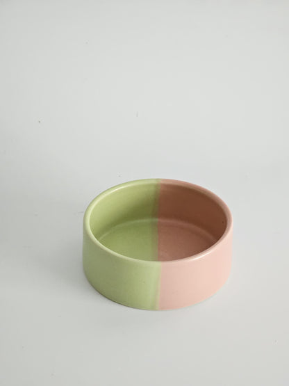 Two-Tone Ceramic Pet Bowl: Handmade Color Block Cat/Dog Dish (Ready to Ship)