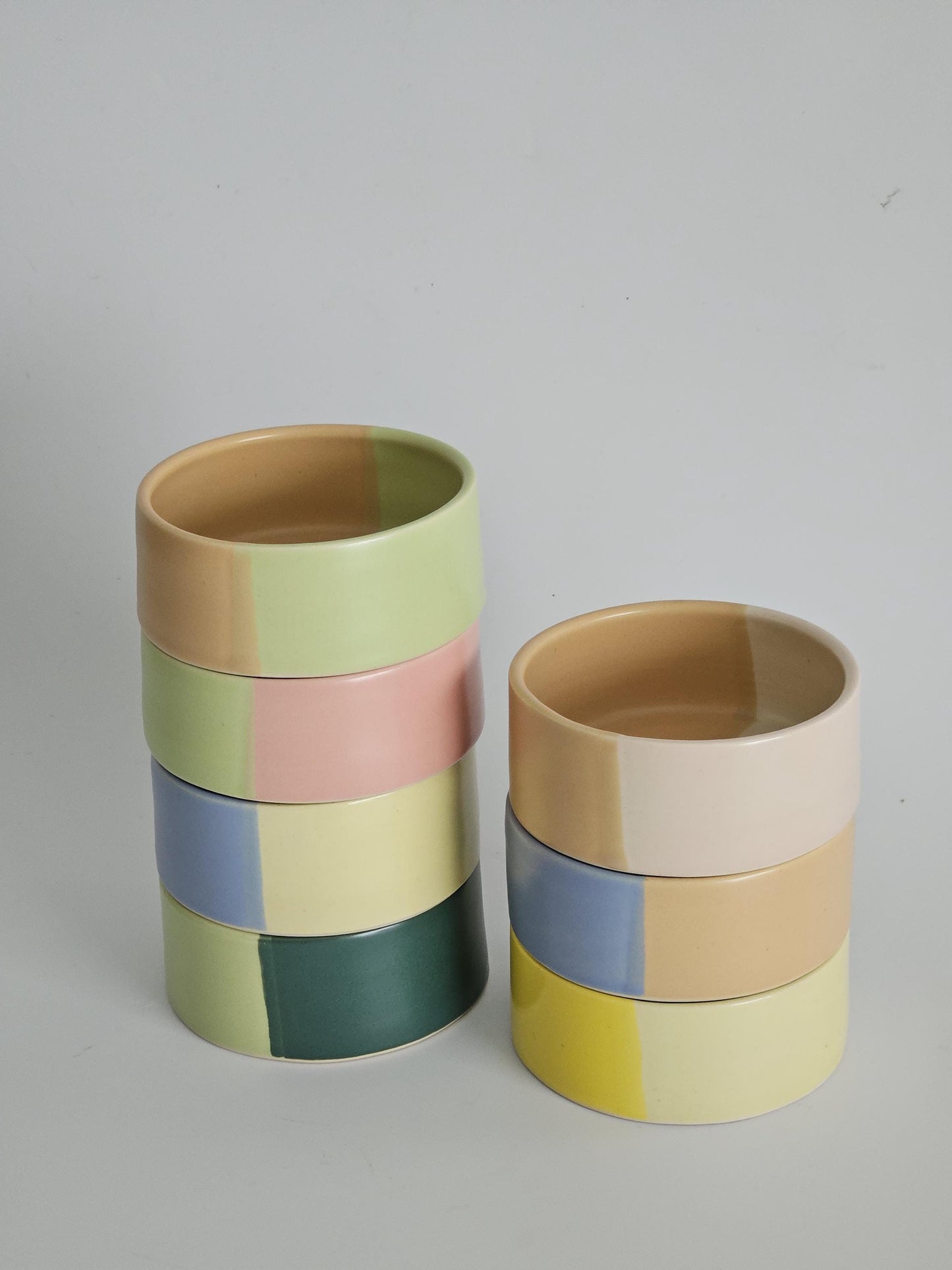 Two-Tone Ceramic Pet Bowl: Handmade Color Block Cat/Dog Dish (Ready to Ship)