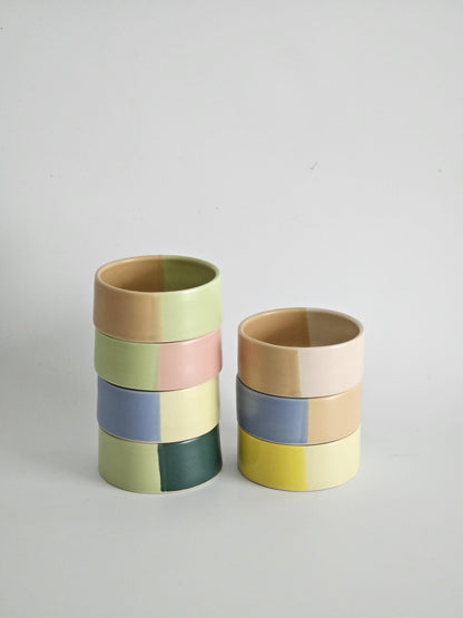 Two-Tone Ceramic Pet Bowl: Handmade Color Block Cat/Dog Dish (Ready to Ship)
