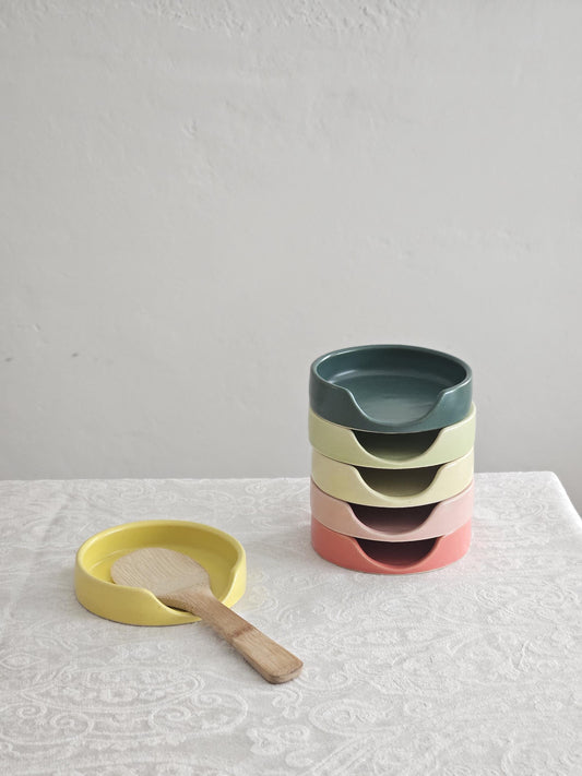 Handmade Ceramic Spoon Rest • Wheel Thrown Pottery, Minimal Bright Kitchen Decor