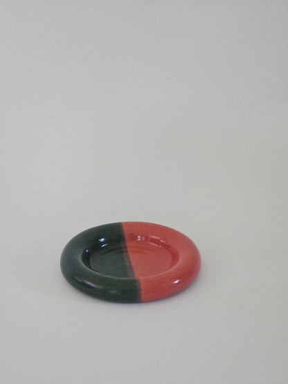 Ceramic Donut Ring Dish • Half & Half Trinket Plate, Speckled Pottery