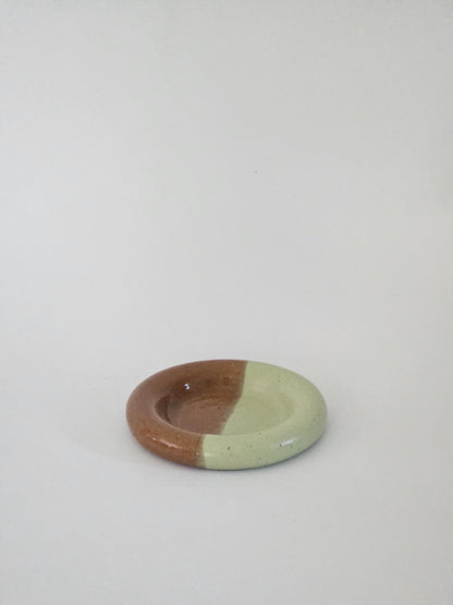 Ceramic Donut Ring Dish • Half & Half Trinket Plate, Speckled Pottery