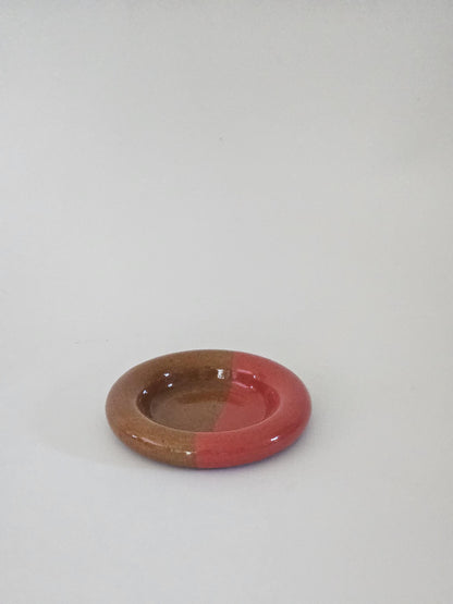 Ceramic Donut Ring Dish • Half & Half Trinket Plate, Speckled Pottery
