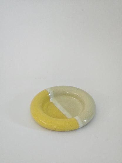 Ceramic Donut Ring Dish • Half & Half Trinket Plate, Speckled Pottery