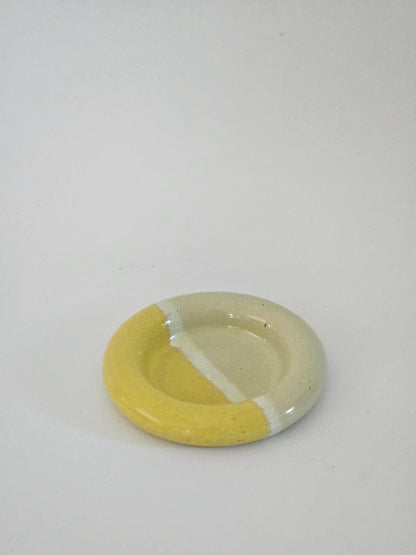 Ceramic Donut Ring Dish • Half & Half Trinket Plate, Speckled Pottery