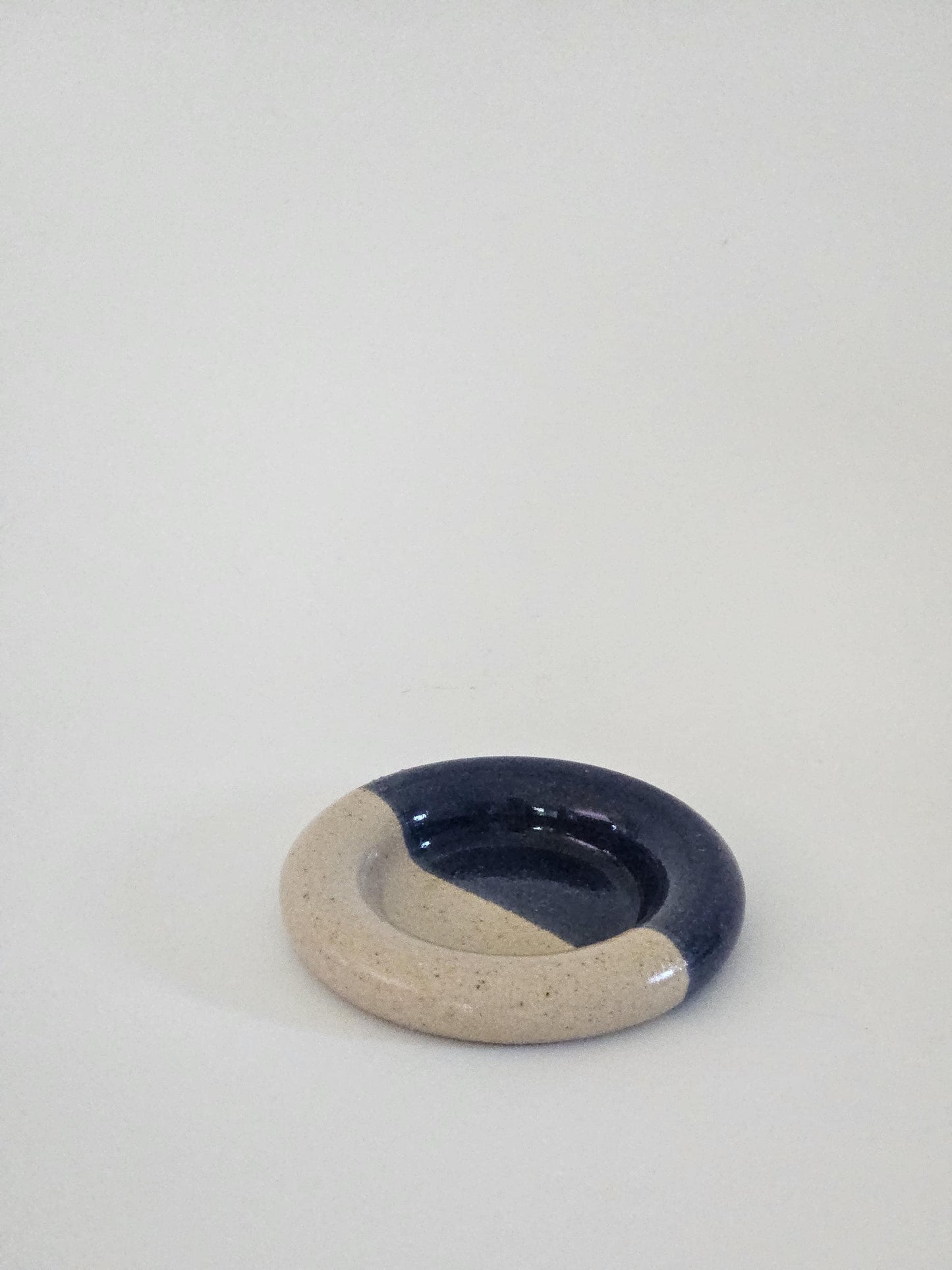 Ceramic Donut Ring Dish • Half & Half Trinket Plate, Speckled Pottery