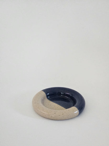 Ceramic Donut Ring Dish • Half & Half Trinket Plate, Speckled Pottery