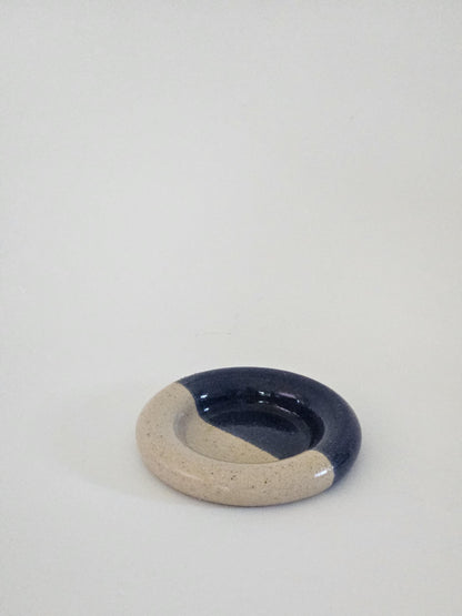 Ceramic Donut Ring Dish • Half & Half Trinket Plate, Speckled Pottery