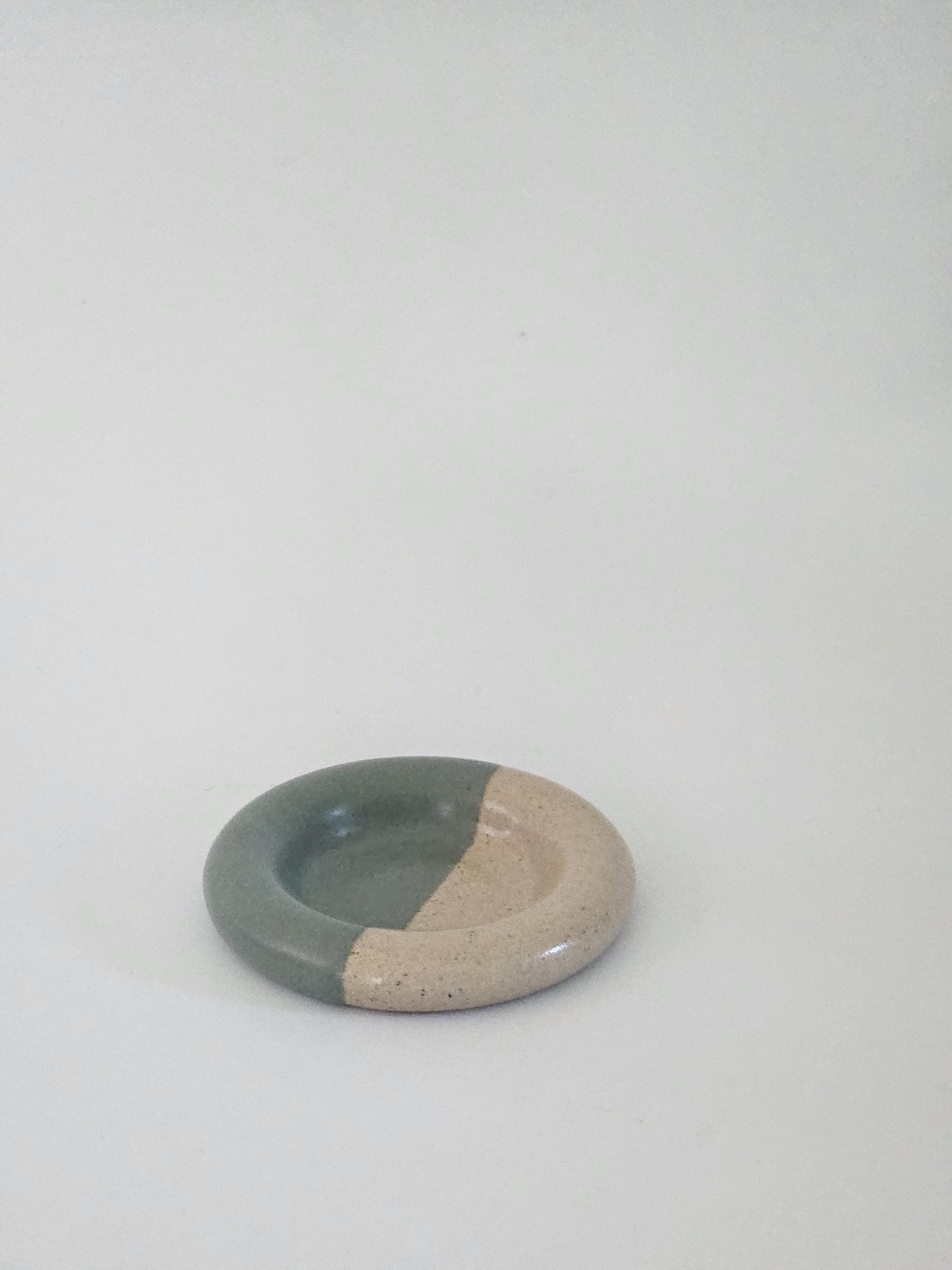 Ceramic Donut Ring Dish • Half & Half Trinket Plate, Speckled Pottery