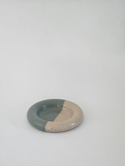 Ceramic Donut Ring Dish • Half & Half Trinket Plate, Speckled Pottery