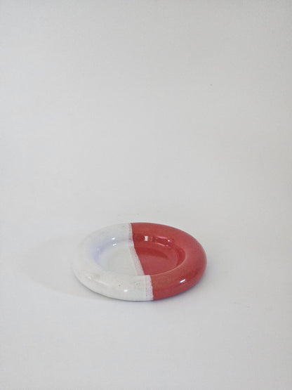 Ceramic Donut Ring Dish • Half & Half Trinket Plate, Speckled Pottery