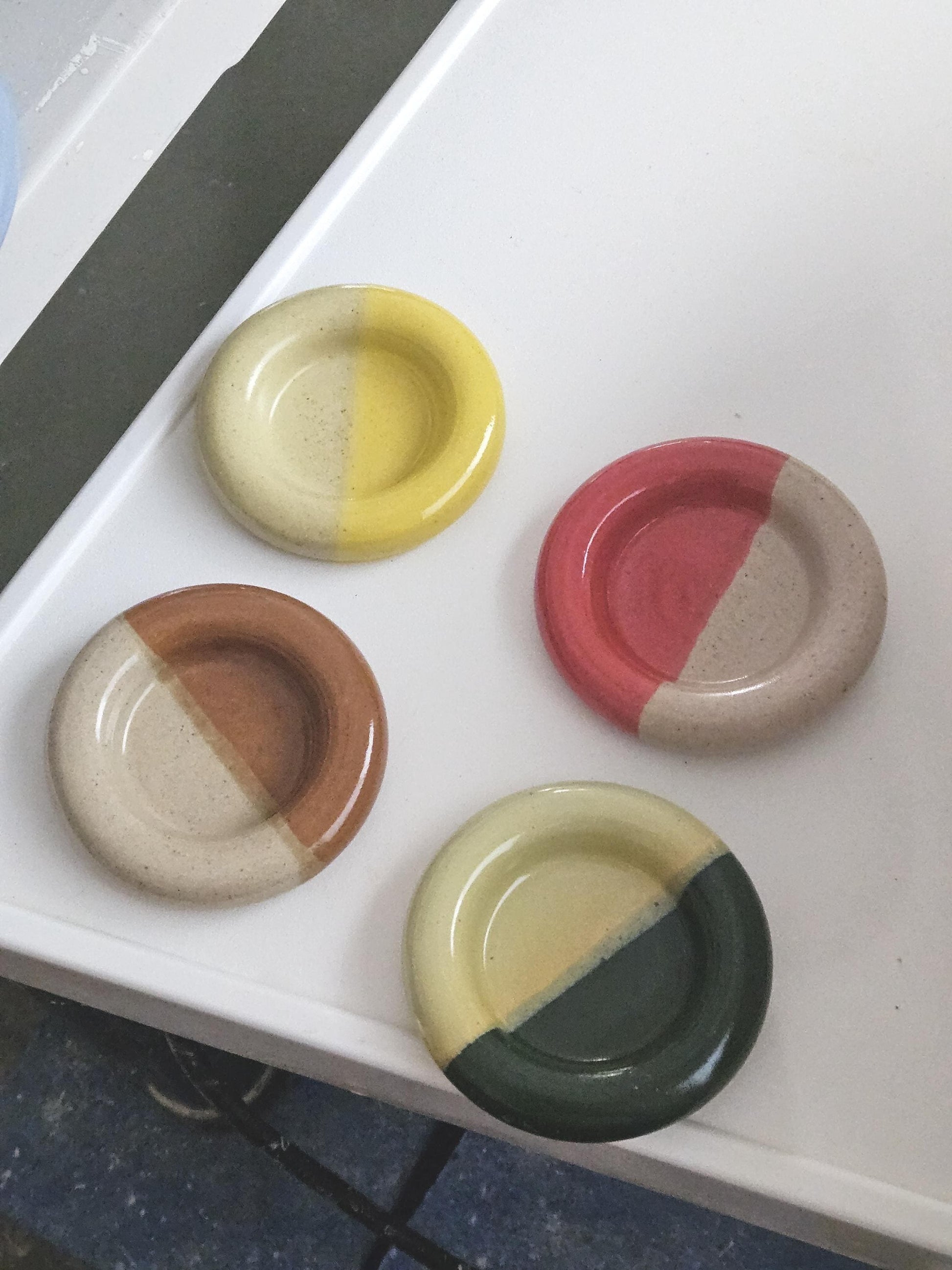 Ceramic Donut Ring Dish • Half & Half Trinket Plate, Speckled Pottery
