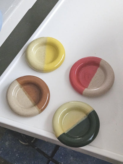 Ceramic Donut Ring Dish • Half & Half Trinket Plate, Speckled Pottery