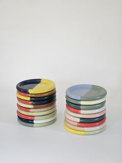 Handmade Ceramic Color Block Coaster: Wheel Thrown Pottery