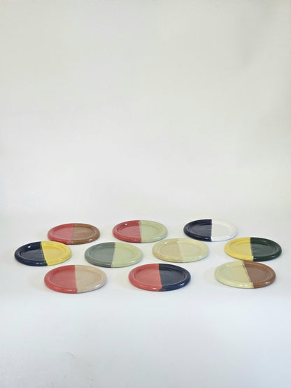 Handmade Ceramic Color Block Coaster: Wheel Thrown Pottery