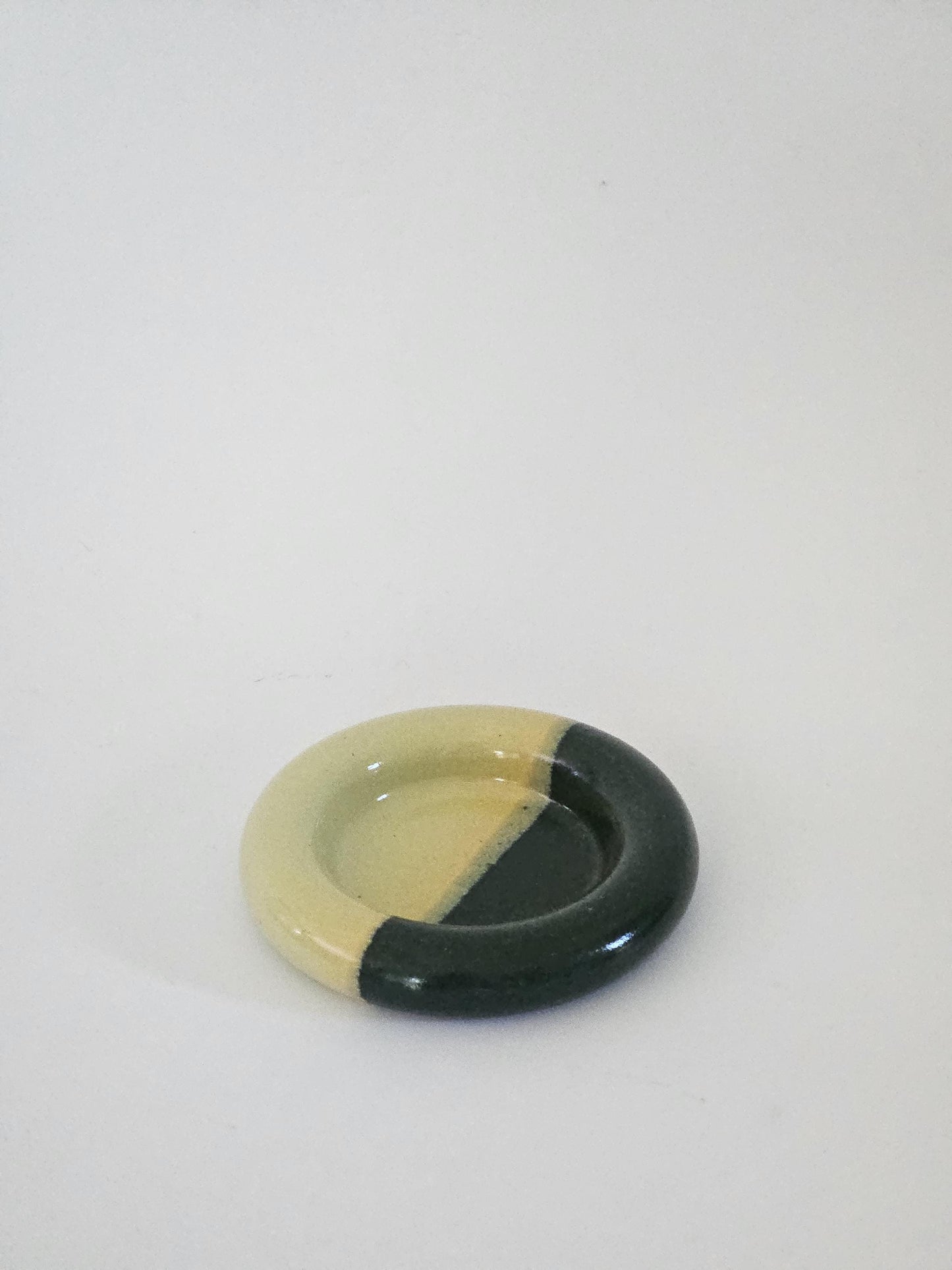 Ceramic Donut Ring Dish • Half & Half Trinket Plate, Speckled Pottery