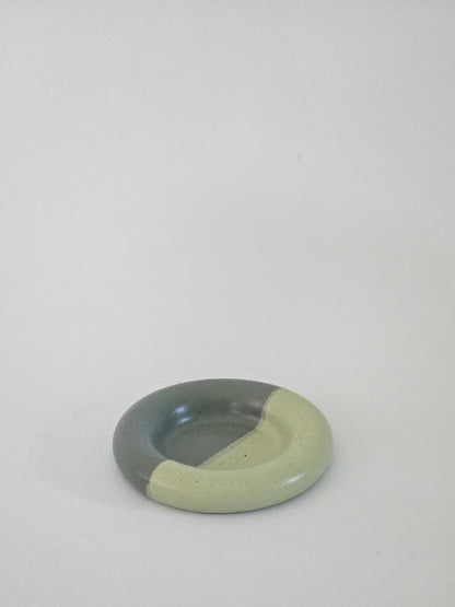 Ceramic Donut Ring Dish • Half & Half Trinket Plate, Speckled Pottery