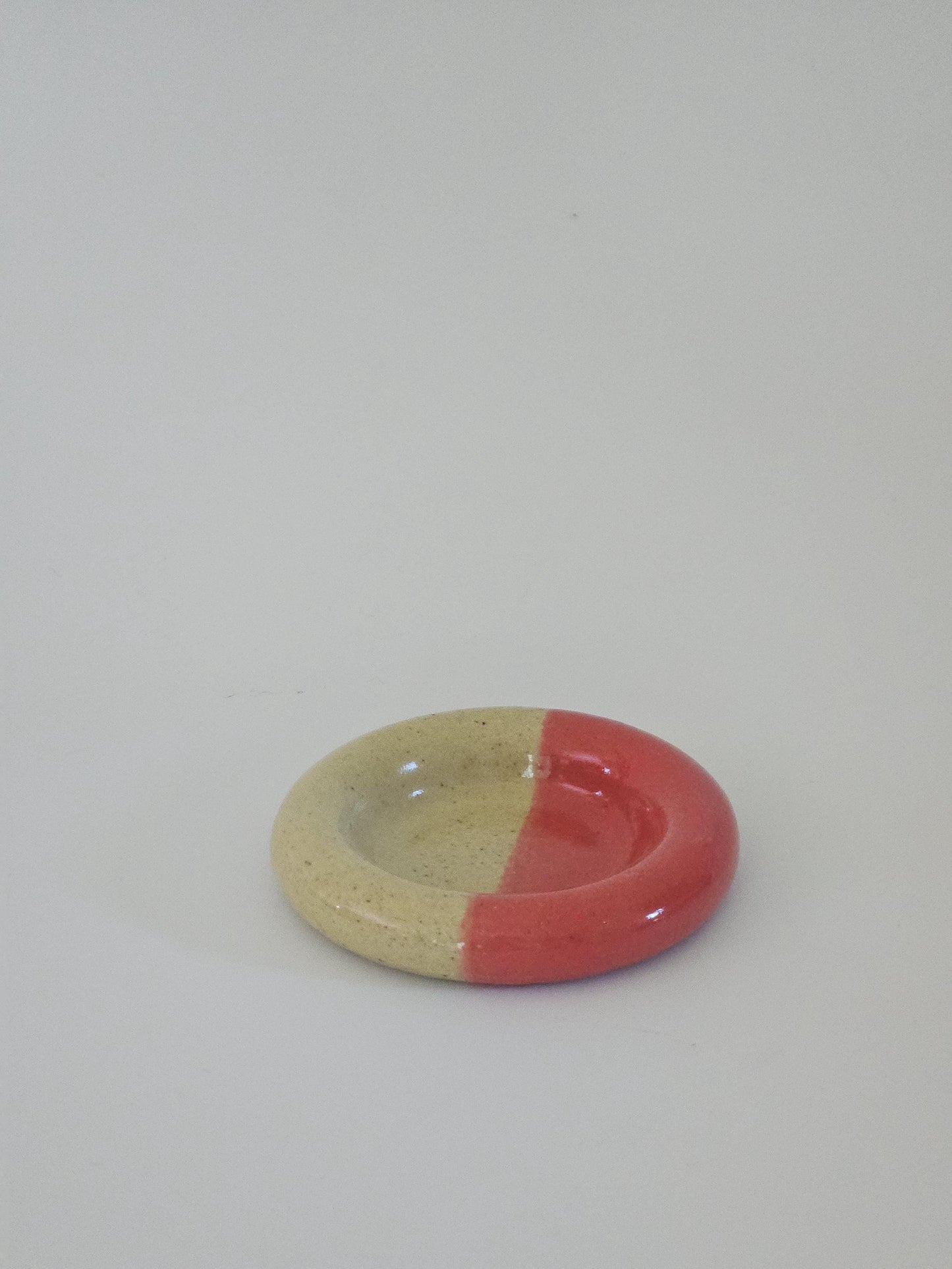 Ceramic Donut Ring Dish • Half & Half Trinket Plate, Speckled Pottery