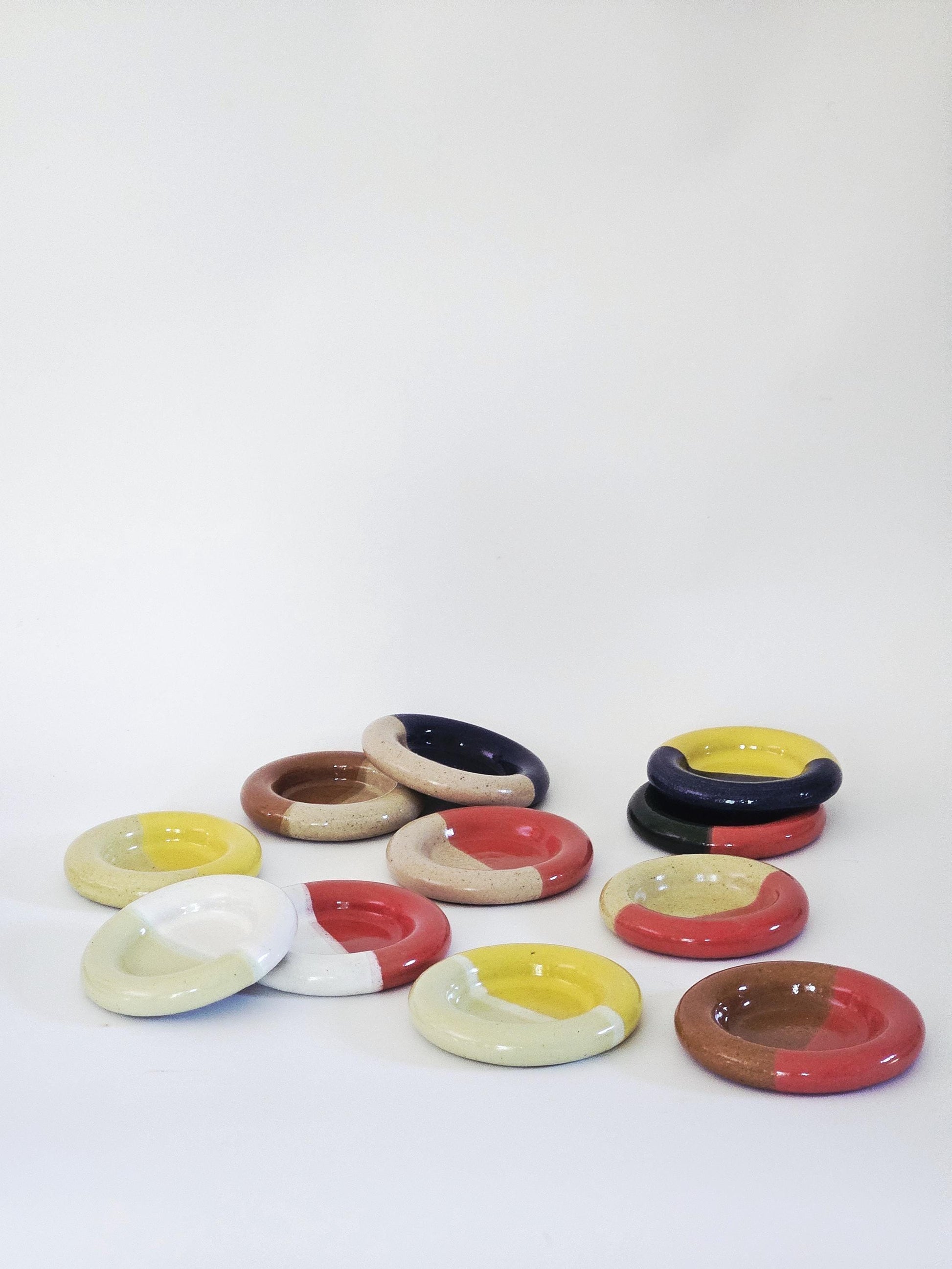 Ceramic Donut Ring Dish • Half & Half Trinket Plate, Speckled Pottery