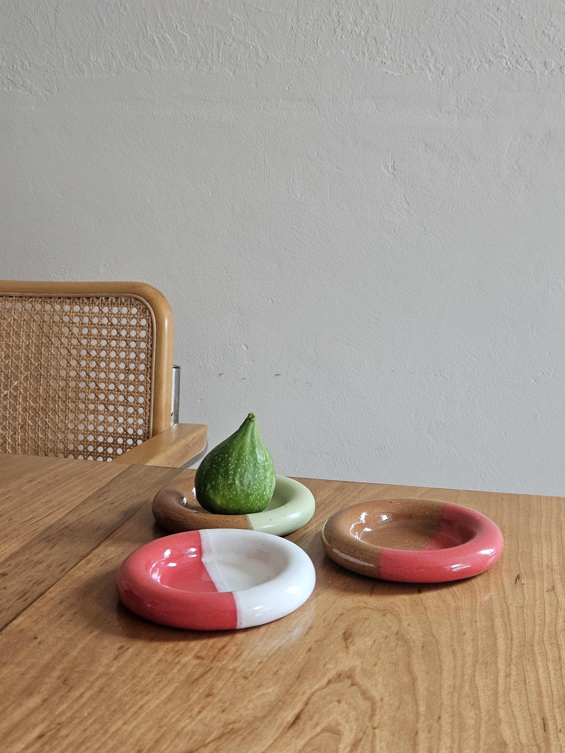 Ceramic Donut Ring Dish • Half & Half Trinket Plate, Speckled Pottery