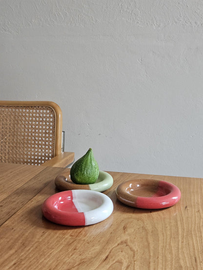 Ceramic Donut Ring Dish • Half & Half Trinket Plate, Speckled Pottery