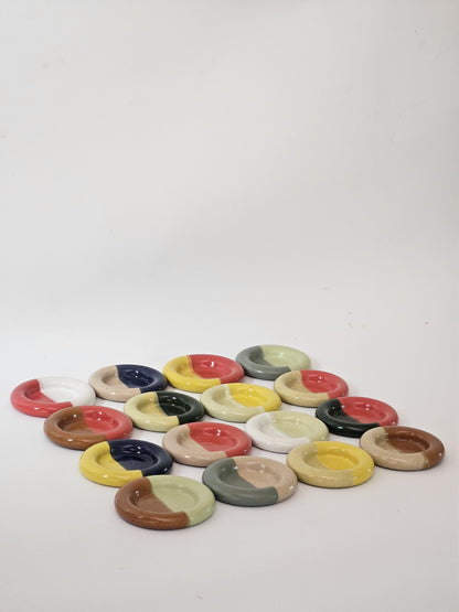 Ceramic Donut Ring Dish • Half & Half Trinket Plate, Speckled Pottery