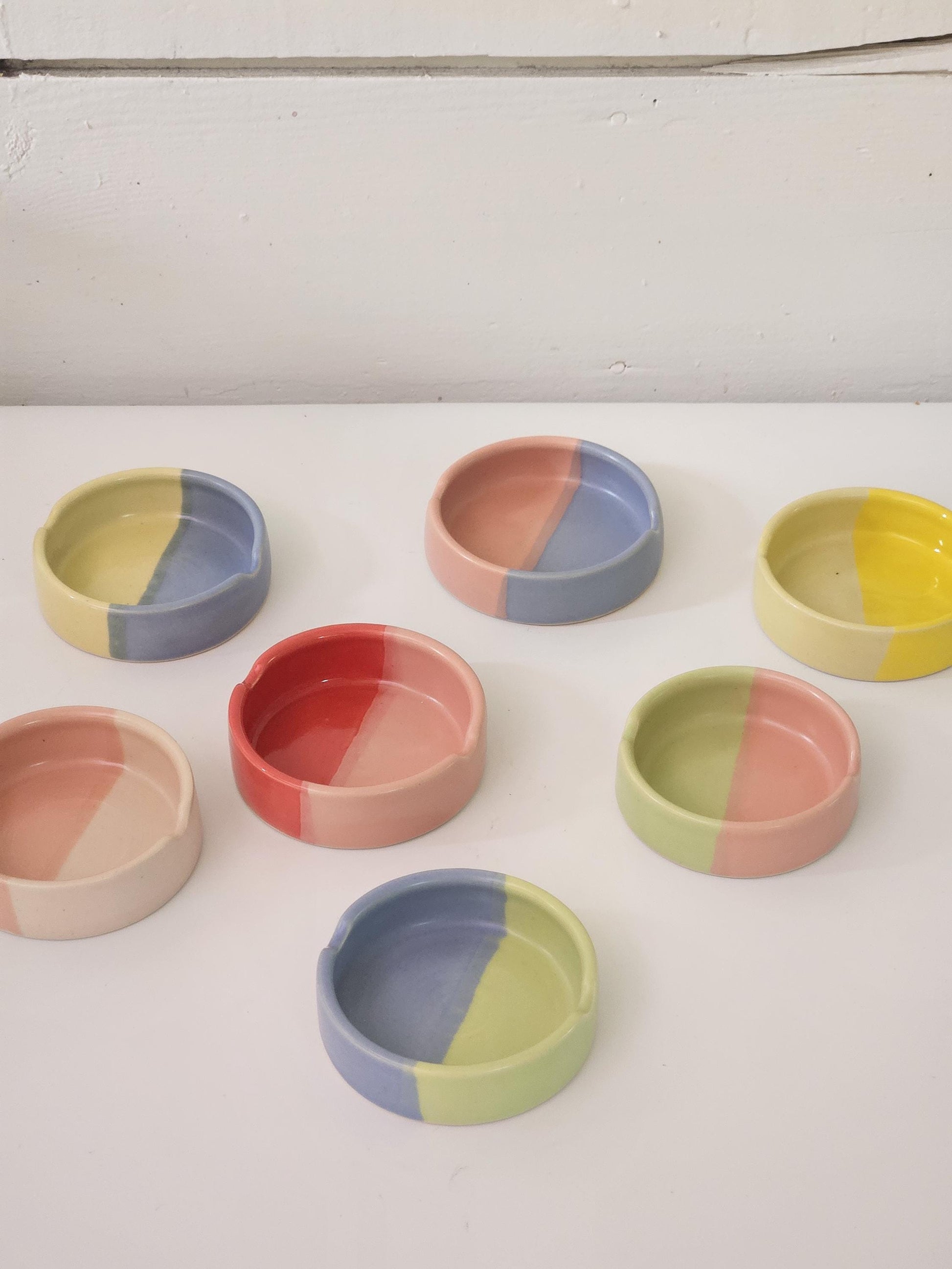 Handmade Ceramic Ashtray: Two-Tone Color Block Glaze