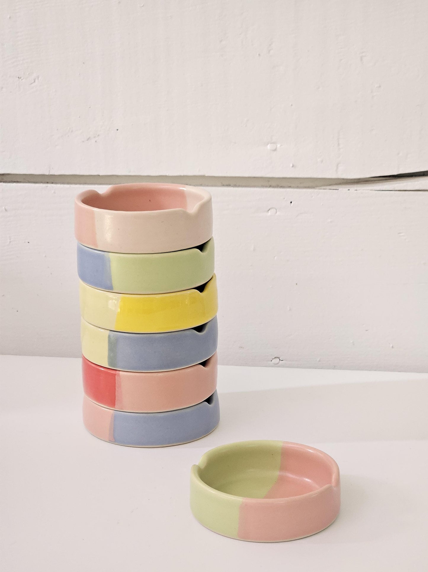 Handmade Ceramic Ashtray: Two-Tone Color Block Glaze